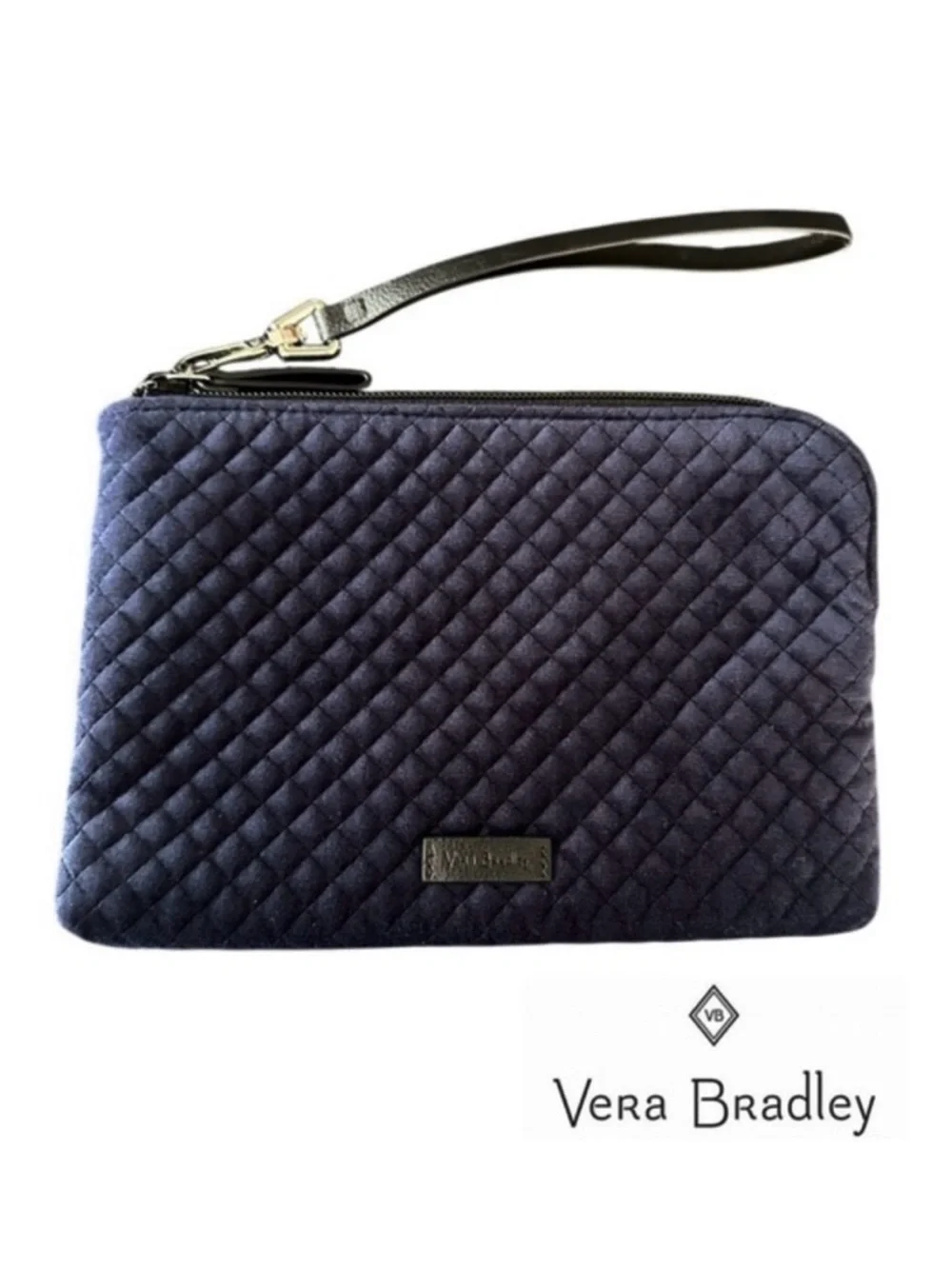 Vera Bradley Iconic Velvet Quilted Wristlet Navy Blue 8.75” X 6” Removab…